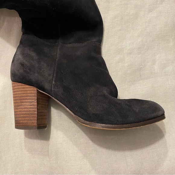 Cole Haan black suede knee high tall heeled pull on Cassidy boots - Picture 4 of 12